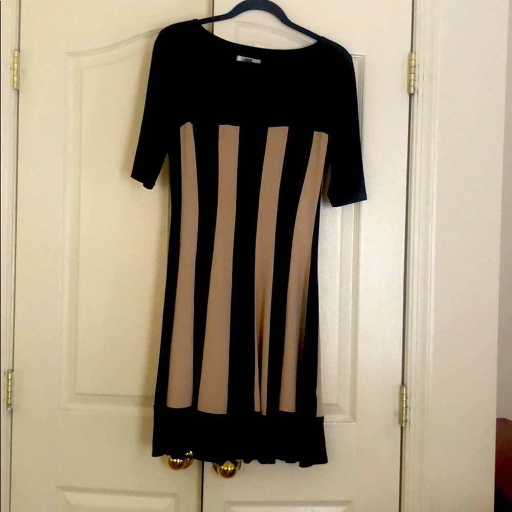 Preowned great black and beige striped dress